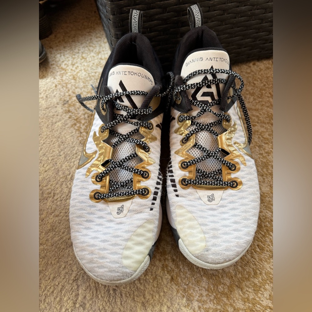 Nike Giannis White and Gold Basketball Sneakers